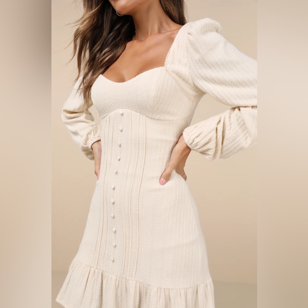 Lulu's Cream Long Sleeve Knit Dress
